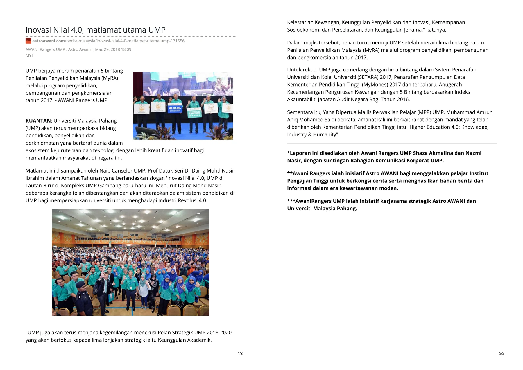 Press clipping: Inovasi Nilai 4.0, Matlamat Utama UMP